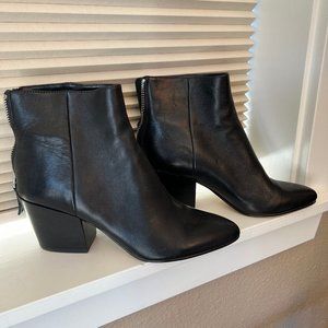 Black leather chunky heeled booties